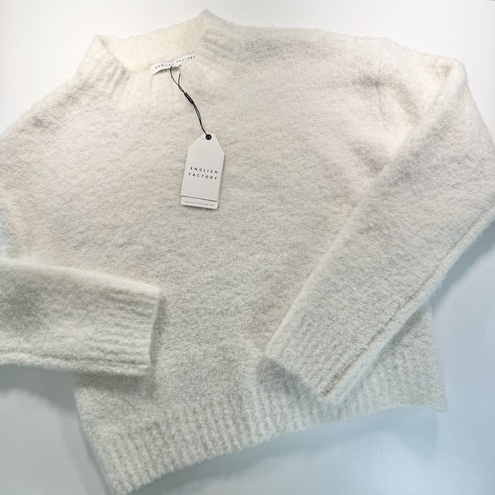 English Factory Women's Ivory Sheep Fur Long Sleeve Sweater Wool Medium NWT